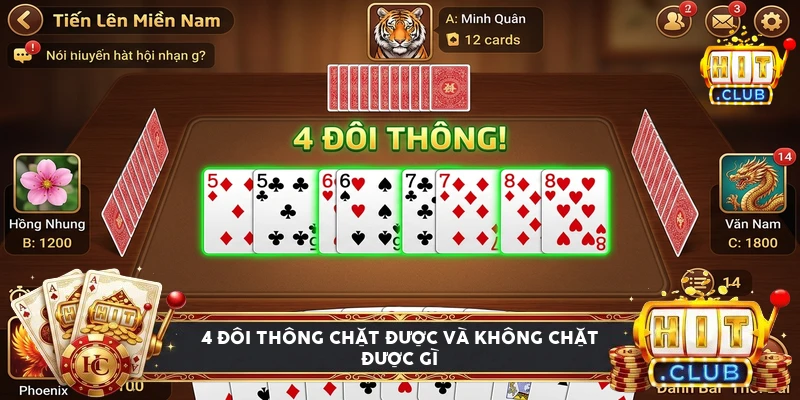 Bảng tóm tắt bốn đôi thông chặt được heo đôi và không chặt được heo đơn, tứ quý